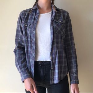 Grey blue plaid button up